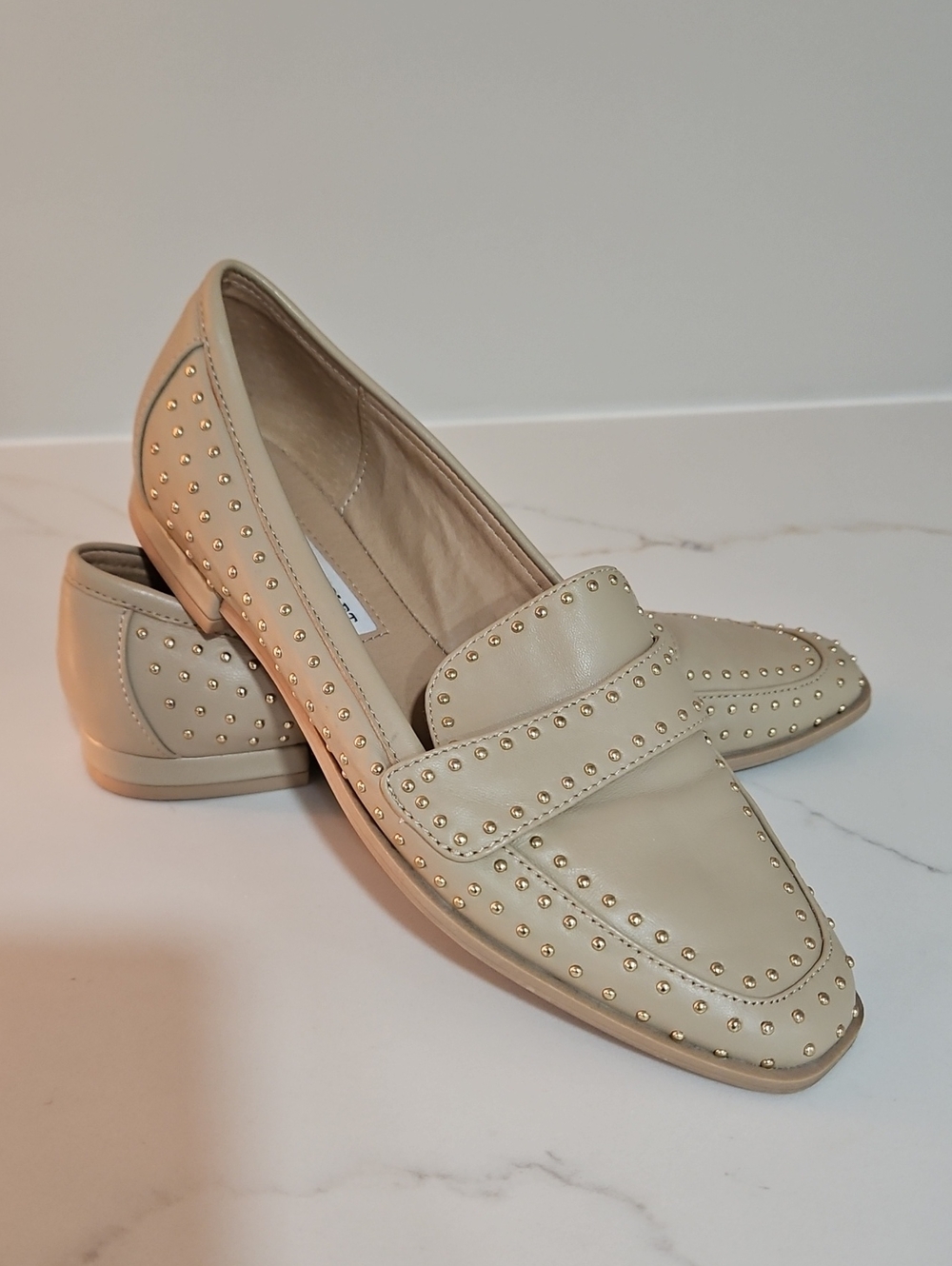 Chelsea & Violet Lyle Faux Leather Tan Studded Loafers Size 6.5